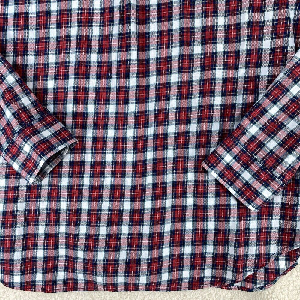 Old Navy Button Down Shirt Men XXL Red White Navy Blue Excellent Slim Fit Plaid - Picture 7 of 13
